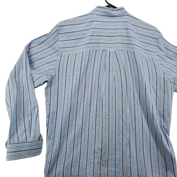 Chaps Shirt Men's Long Sleeve Striped Casual Button Up Striped Blue White Large - Picture 10 of 12